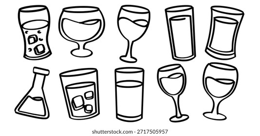 Set of hand drawn drink glasses and cups theme Isolated Vector