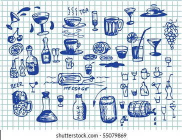 set of hand drawn drink icons