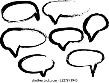 Set of Hand Drawn Dry Brush Speech Bubbles. Vector Illustration.