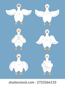 Conjunto de emoji de patos dibujados a mano. Lindo personaje de pato. Ilustración vectorial