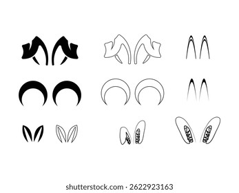  set of hand drawn easter bunny ears symbol icon design vector isolated transparent background