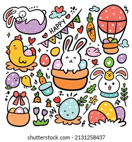 Set of Hand Drawn Easter Doodle Vector Illustration
