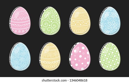 Set of hand drawn Easter eggs. Vector