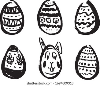 Set of hand drawn easter eggs sketches. Vector illustration