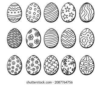 Set of hand drawn easter eggs. Ornaments for Easter design. Vector illustration in doodle style.