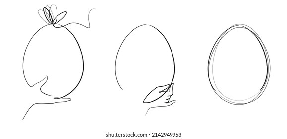 Set of hand drawn easter eggs with different hand gesture and copy space
