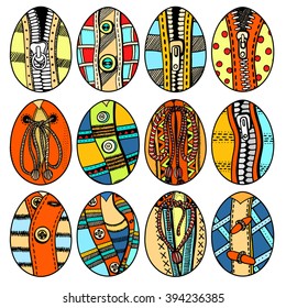 Set of Hand drawn easter eggs. Vector, doodle design elements.