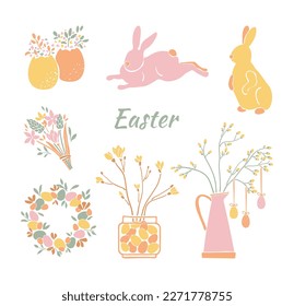 Set of hand drawn Easter elements