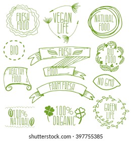 Set of hand drawn eco frendly labels.Vector illustration