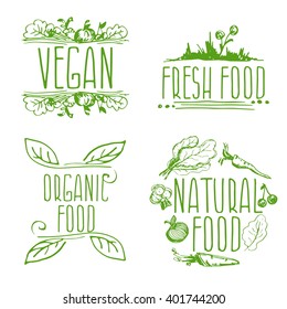 Set of hand drawn eco frendly labels.Vector illustration