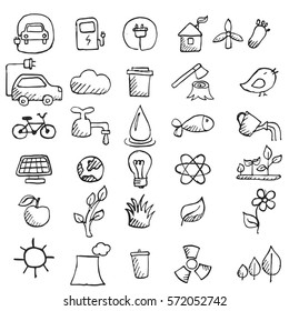 Set Of Hand Drawn Eco Icons. Collection Eco Design Elements.