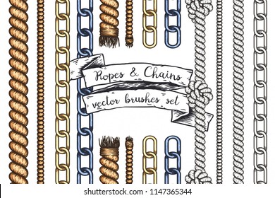 Ensemble de brosses modifiables dessinées à la main de cordes et de chaînes. Image vectorielle illustration EPS10.