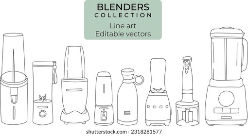 Set of hand drawn editable vector line art illustrations of air fryers	