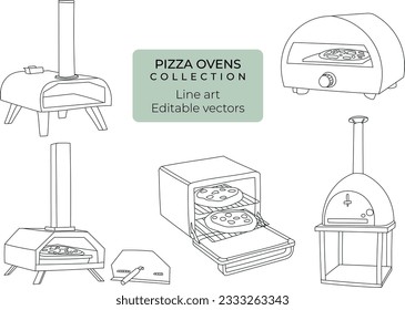 	
Conjunto de ilustraciones de arte de líneas vectoriales editables dibujadas a mano de hornos de pizza