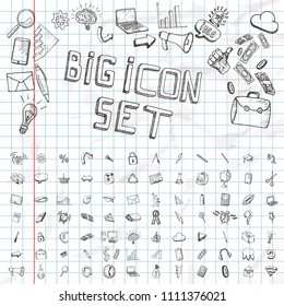 Set of hand drawn education, web and business icons.