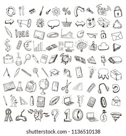 Set of hand drawn education, web and business icons.