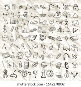Set of hand drawn education, web and business icons.