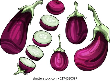 Set of hand drawn eggplant