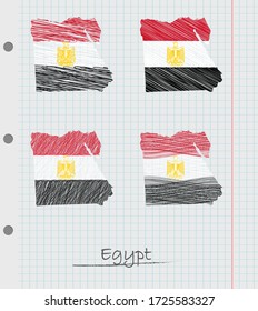 Mapa de Egipto dibujado a mano con la bandera.