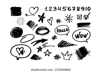 Set of hand drawn elements, for concept design. Doodle. Abstract signs. Sketchy symbols. Vector illustration.