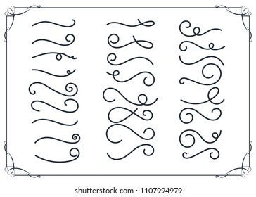 set of hand drawn elements curls and swirl, decorative vintage, frame or border decoration design