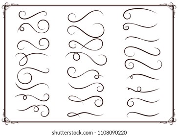 set of hand drawn elements curls and swirl, decorative vintage, frame or border decoration design