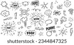 Set of hand drawn elements doodle comic isolated on white background