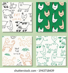 Conjunto de elementos dibujados a mano en el concepto de ecología, ilustración dibujada a mano en colores modernos y de moda.