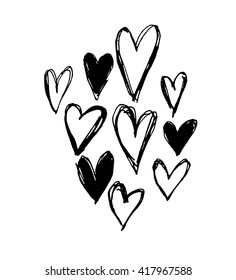 Set of hand drawn elements. Isolated stylish vector hearts.