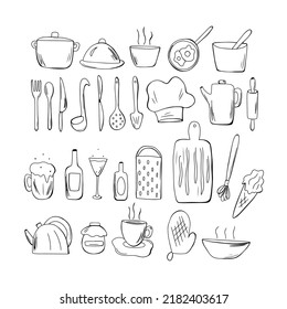 Set Hand Drawn Elements Kitchen Doodle Stock Vector (Royalty Free ...