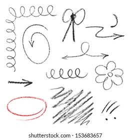 Set of hand drawn elements (pastel).The color is easily changeable by one click. 