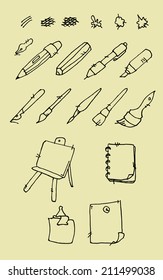 Set of hand drawn elements for school theme. Vector illustration.