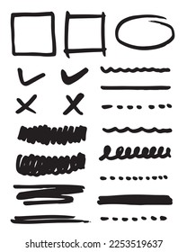 Set of hand drawn elements for selecting text.Business doodle.