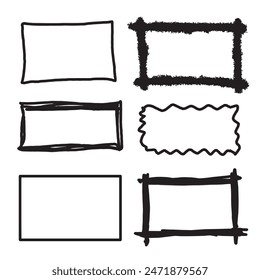 Set of hand drawn elements for selecting text.Hand drawn frames on white background.  