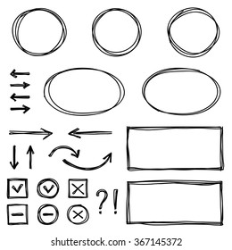 Set of hand drawn elements for selecting text.