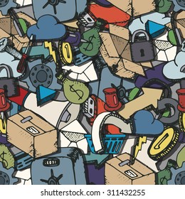 Set of hand drawn elements. Sketch icons. Seamless pattern.