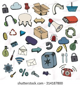Set of hand drawn elements. Sketch icons.