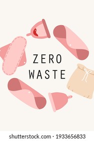 Set of hand drawn elements of women menstruation period theme, feminine hygiene products as pads, menstrual cups, etc.