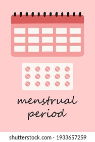 Set of hand drawn elements of women menstruation period theme, feminine hygiene products.