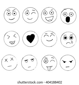 Set of hand drawn emoji isolated on white background. vector doodle illustration