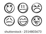 Set of hand drawn emojis. Vector emoticon design elements for banners, flyer, cards, poster, collages, ads and web.
