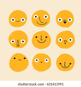 Set of hand drawn emoticons : Vector Illustration