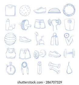 Set of hand drawn equipment for fitness