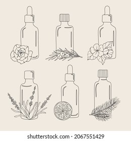 Set of hand drawn essential oil bottles