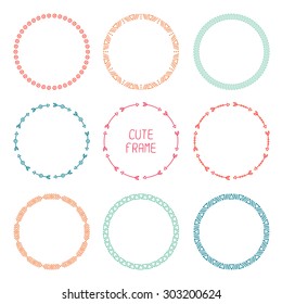 Set of hand drawn ethnic arrows frame. Doodles style. Tribal native aztec vector illustration. Decorative isolated elements, border, label for text. Ink collection of symbols. 