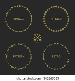 Set of hand drawn ethnic arrows frame. Doodles style. Tribal native aztec vector illustration. Isolated elements, border for text. Ink collection of symbols. Cards, invitations. Labels, badges.