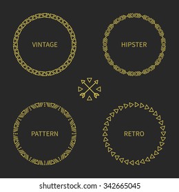 Set of hand drawn ethnic arrows frame. Doodles style. Tribal native aztec vector illustration. Isolated elements, border for text. Ink collection of symbols. Cards, invitations. Labels, badges.