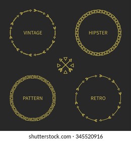 Set of hand drawn ethnic arrows frame. Doodles style. Tribal native aztec vector illustration. Isolated elements, border for text. Ink collection of symbols. Cards, invitations. Labels, badges.