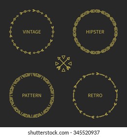 Set of hand drawn ethnic arrows frame. Doodles style. Tribal native aztec vector illustration. Isolated elements, border for text. Ink collection of symbols. Cards, invitations. Labels, badges.