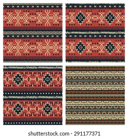 Set of hand drawn ethnic seamless backgrounds. Tribal patterns for your design. Use for fabric, pattern fills, web page background. Zigzag and stripe line